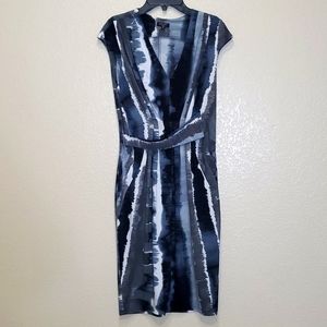 Komarov Black Gray White Tie Dye Cap Sleeve Dress Small